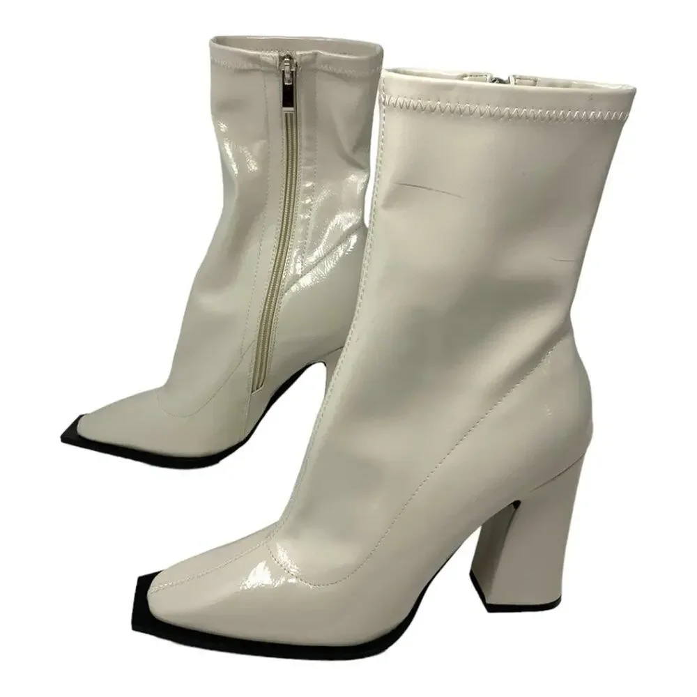 Princess Polly Barcelona White Block Heel Boot Size 10 NWOT